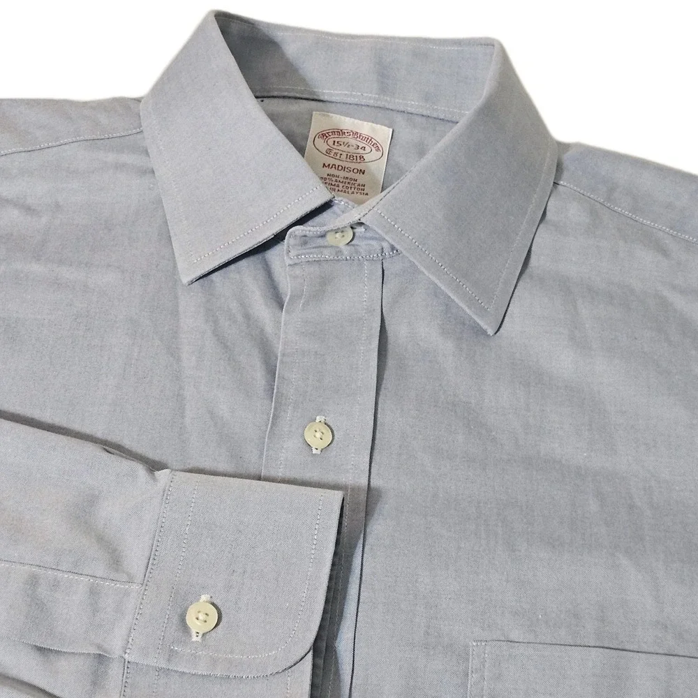 Brooks Bros Blue Dress Shirt Mens M Madison Non-Iron EUC‎ Oxford 15.5 34 Supima